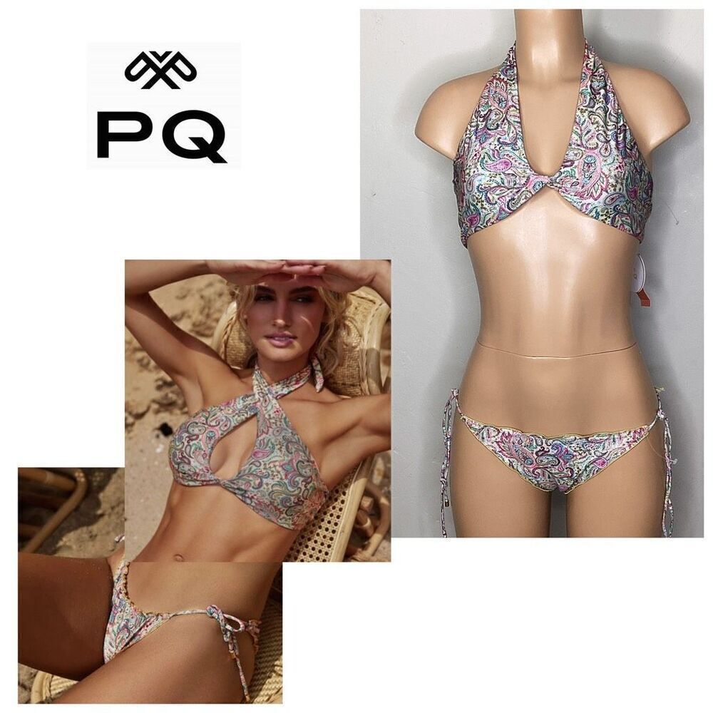 New. PQ shimmer paisley bikini. D-cup/L-bottom. Retails $152